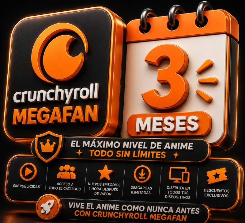 CRUNCHYROLL MEGAFANS 2 PANTALLAS 3 MESES