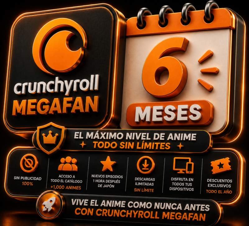 CRUNCHYROLL MEGAFANS 2 PANTALLAS 6 MESES