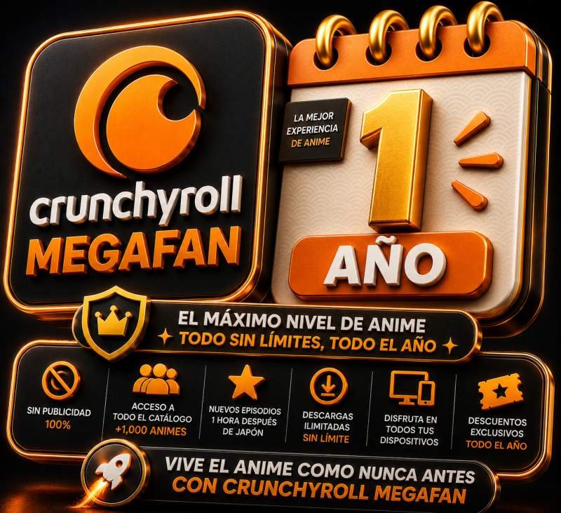 CRUNCHYROLL MEGAFANS 2 PANTALLAS 1 AÑO