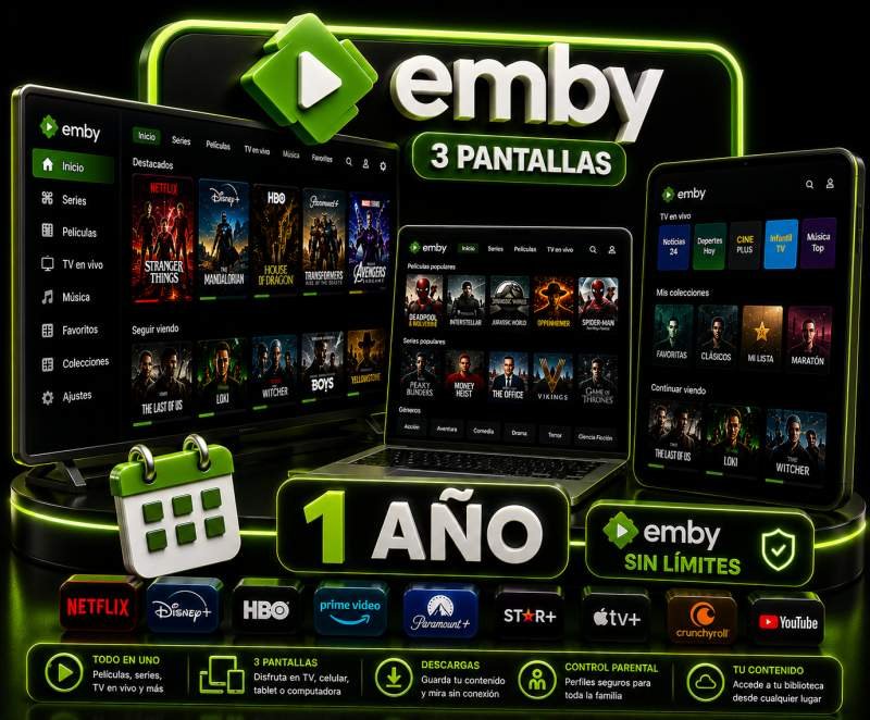 EMBY 3 PANTALLAS 1 AÑO