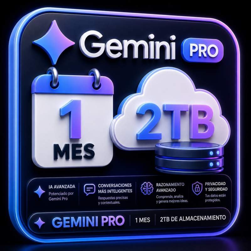 GEMINI PRO 1 MES 2TB ALMACENAMIENTO