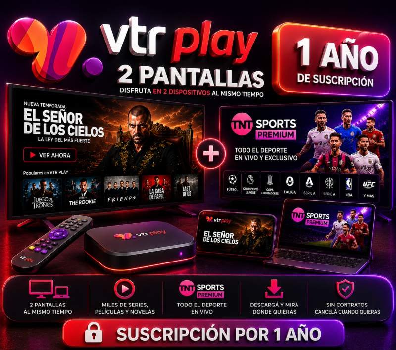 VTR PLAY 2 PANTALLAS 1 AÑO INCLUYE TNT SPORTS PREMIUM SOLO SMARTV