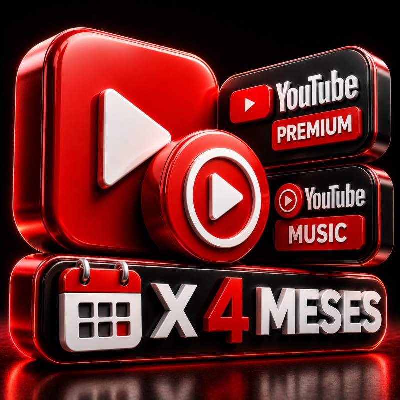 YOUTUBE PREMIUM + YOUTUBE MUSIC INDIVIDUAL 4 MESES PARCIALIZADA