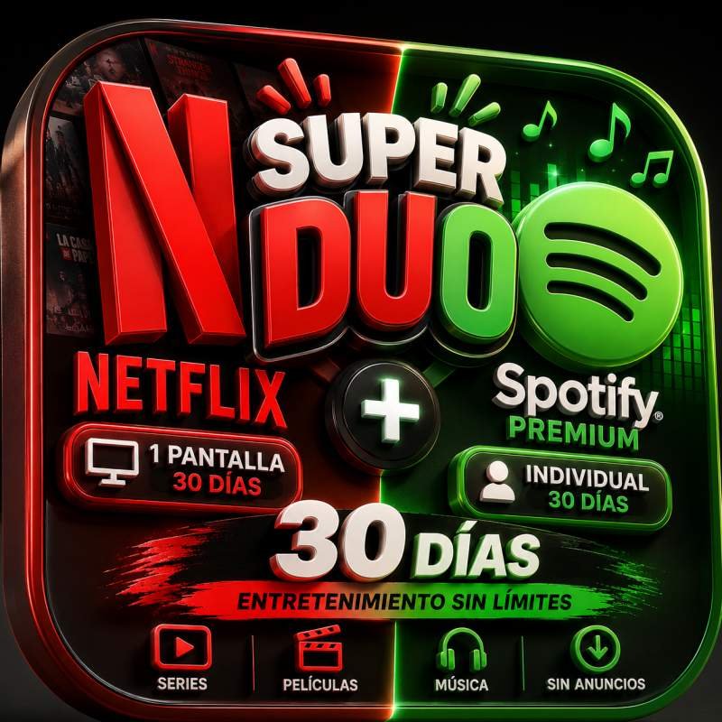 NETFLIX 1 PANTALLA 30 DIAS + SPOTIFY PREMIUM 30 DIAS